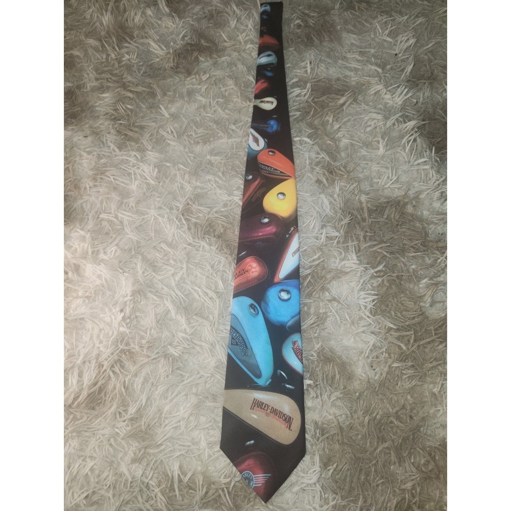 Harley Davidson Tie Mens Black Ralph Marlin 1994 Custom Tanks Wally Wear Vintage